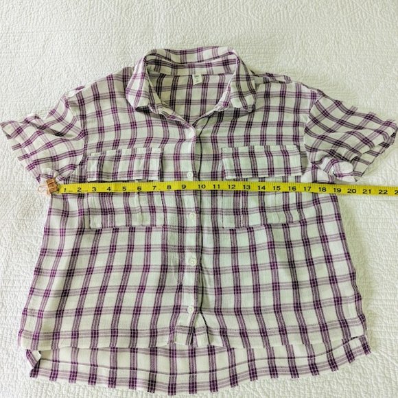 BP Drop Shoulder Purple Plaid Top - Size Small - Picture 7 of 8
